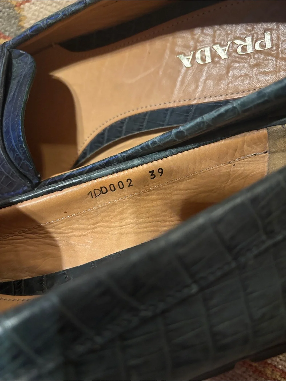 Prada Green Croc-Embossed Leather Penny Loafers